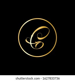 C letter logo with nice black background and gold script font.C letter icon.