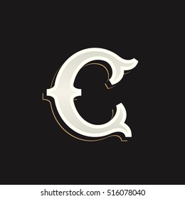 C letter logo with old serif on the dark background. Vintage vector typeface for labels, headlines, posters, cards etc.