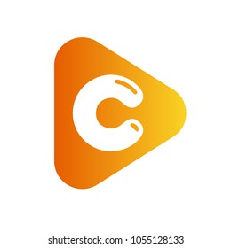 C Letter Logo. Orange Triangle. Design Vector Illustration.