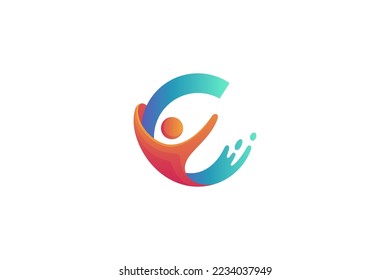 C letter logo with person shape with water splash effect