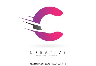 C Letter Logo with Pink and Grey Colorblock Design and Creative Cut. Creative logo design.