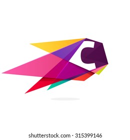 C letter logo with polygonal comet. 