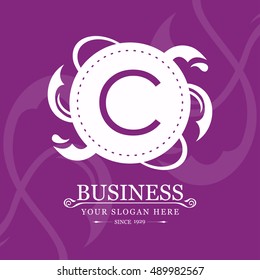 C Letter logo, Purple Monogram, line art logo design. Beautiful Boutique Logo Designs, Business sign, Restaurant, Royalty, Cafe, Hotel, Heraldic, Jewelry, Fashion, Wine. Vector illustration