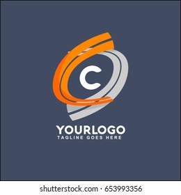 C Letter logo Runway Circle Icon Element Template Design Logo. Orange and grey road vector illustration. 