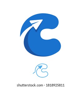 C letter logo set consisting of line and negative space paper plane icons. Designed for flight company advertising, travel sign, airways identity, etc.