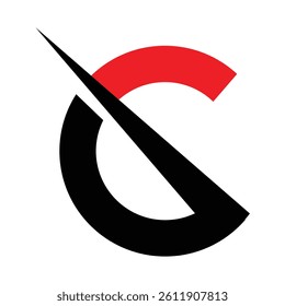 C letter Logo with sharp cut creative design in red and black colors vector.