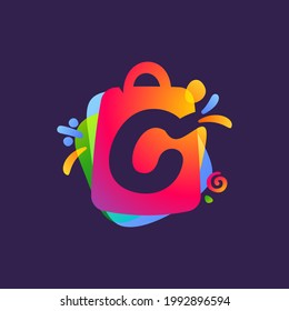 C letter logo with shopping bag and Sale icons. Vector template perfect to use in your special offer label, one day deal banner, final discount identity.