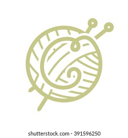 C letter logo with skein of yarn and knitting needles. Vintage font style, vector design template elements for your yarn shop or corporate identity.