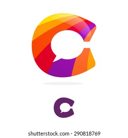 C letter logo, speech bubble negative space volume vector icon