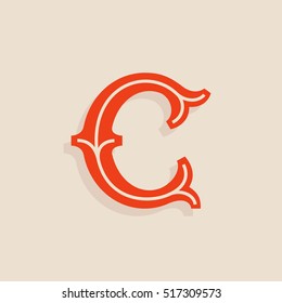 C letter logo in sport team university style. Slab serif retro typeface. Vector vintage typography for your posters, sportswear, club t-shirt, banner, etc.  