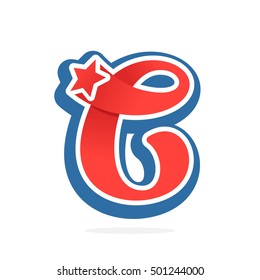 C letter logo with star in vintage baseball style. Sport elements for sportswear, club, t-shirt, banner, card, labels or posters.