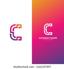 C letter logo tech design vector, minimalist line creative sign vector icon.