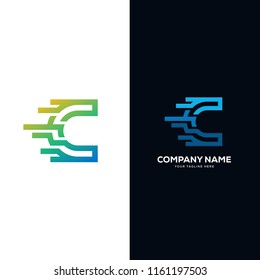 C letter logo tech design vector, minimalist line creative sign vector icon.