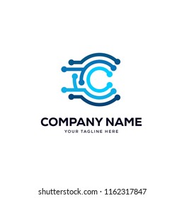 C letter logo tech design vector, minimalist line creative sign vector icon.