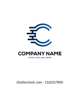 C letter logo tech design vector, minimalist line creative sign vector icon.