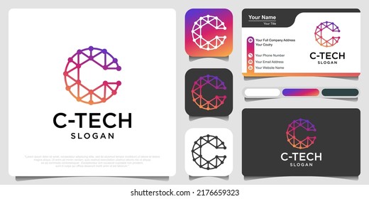 C letter logo tech design vector, minimalist line creative sign vector icon.