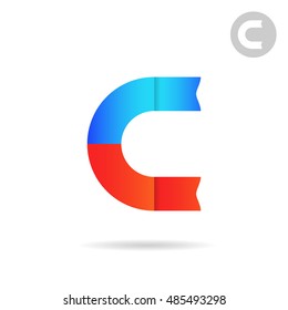 C letter logo template, magnet concept, north and south poles, 2d vector illustration, isolated on white background eps 10