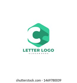C letter logo template with polygon.