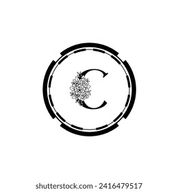C letter logo vector design. C Icon eco black and circle concept template. C vector set of black eco letters logo with leaves. C alphabet of black leaves isolated on white background. Floral Alphabet.