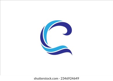 C letter logo vector illustration with blue wave shape design