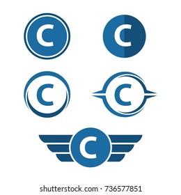 C Letter Logo Vector Set. C Letter in Circle and Wings Logo