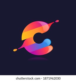 C letter logo with vibrant wave gradient shift. Vector font perfect to use in any disco labels, dj cards, nightlife posters, expressive identity, etc.