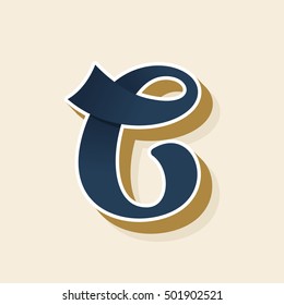C letter logo in vintage style. Vector elements for sportswear, barber, restaurant, card, label or poster.