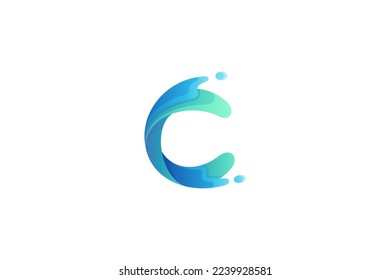 C letter logo with water splash effect in natural color