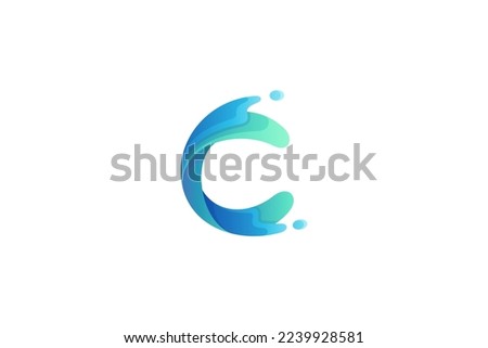C letter logo with water splash effect in natural color Foto stock © 