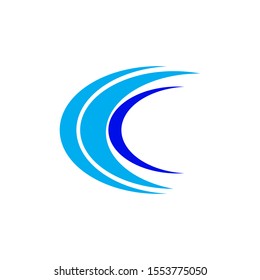 C letter logo water wave blue icon