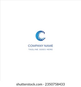 C Letter Logo with Waves and Water Drops Design Vector Illustration.