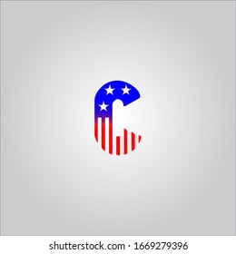 C-Brief-Logo auf weißem Hintergrund.Der amerikanische Flaggenstil. Das rote Buchstaben-Symbol.Letter-Logo-Design.