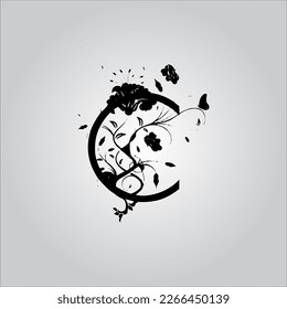 C letter logo. C letter logo with white background. This is black letter logo. Use stylist fashion logo. Decorative design.