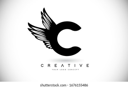 C Letter Logo with Wings. Creative Wing Letter C Logo icon Design Vector Illustration.