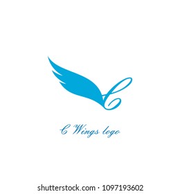 C letter logo with wings. letter c vector graphic flat design.