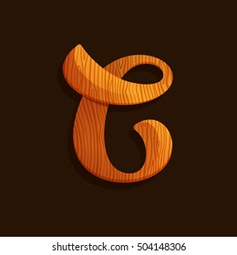 C letter logo with wood texture. Vector elements for ecology poster, t-shirts and cards.