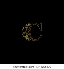 Logo de la letra C. Bonito fondo negro y diseño del logo de la letra dorada.