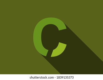 C Letter with long shadow, green colors cutting style. For logo, brand label, design elements, corporate identity, application & more. Vector editable illustration.