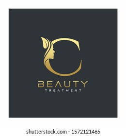 C Letter Luxury Beauty Face Logo Design Vector