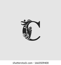 C Letter Luxury Logo Icon,  Monogram vector design concept abstract nature floral  letter with leaves