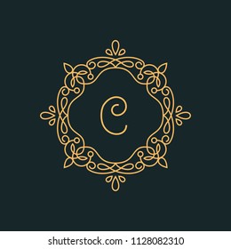 C letter Luxury Logo template flourishes calligraphic elegant ornament lines Monogram design elements, graceful template.Business sign, identity for Restaurant, Royalty, Cafe, Hotel, Jewelry, Wedding.