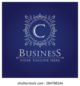 C letter Luxury Logo template flourishes calligraphic elegant ornament lines. Business sign, identity for Restaurant, Royalty, Cafe, Hotel, Heraldic, Jewelry, Fashion and other vector illustration
