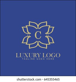 C letter. Luxury logo template flourishes calligraphic elegant ornament lines. Business sign, identity for Restaurant, Royalty, Boutique, Hotel, Jewelry, Fashion and other vector illustration