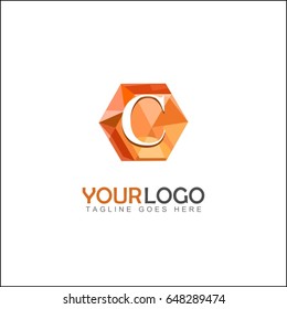 C letter luxury monogram. Geometric hexagon vector logo design template. 