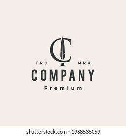 c marca de letra pluma pluma pluma pluma hipster vintage ilustración de icono vectorial