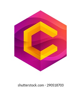 C letter mist or waves hexagon volume logo, vector design template elements