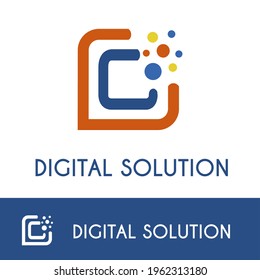 C Letter Modern Abstract Logo Design Vector for Startup Digital Computer Technology Information Database Company  with Colorful Bubble Pixel