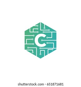 C Letter, Modern Chip Connection Logo Template Design