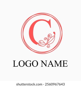 C Letter Monogram Logo with Floral for Beauty, Skincare, Fashion Business Logo Idea. Feminine Logo Concept. Simple Minimalist Floral Logo Vector