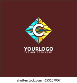 C letter mosaic in the circle logo. sea stones. bright vector